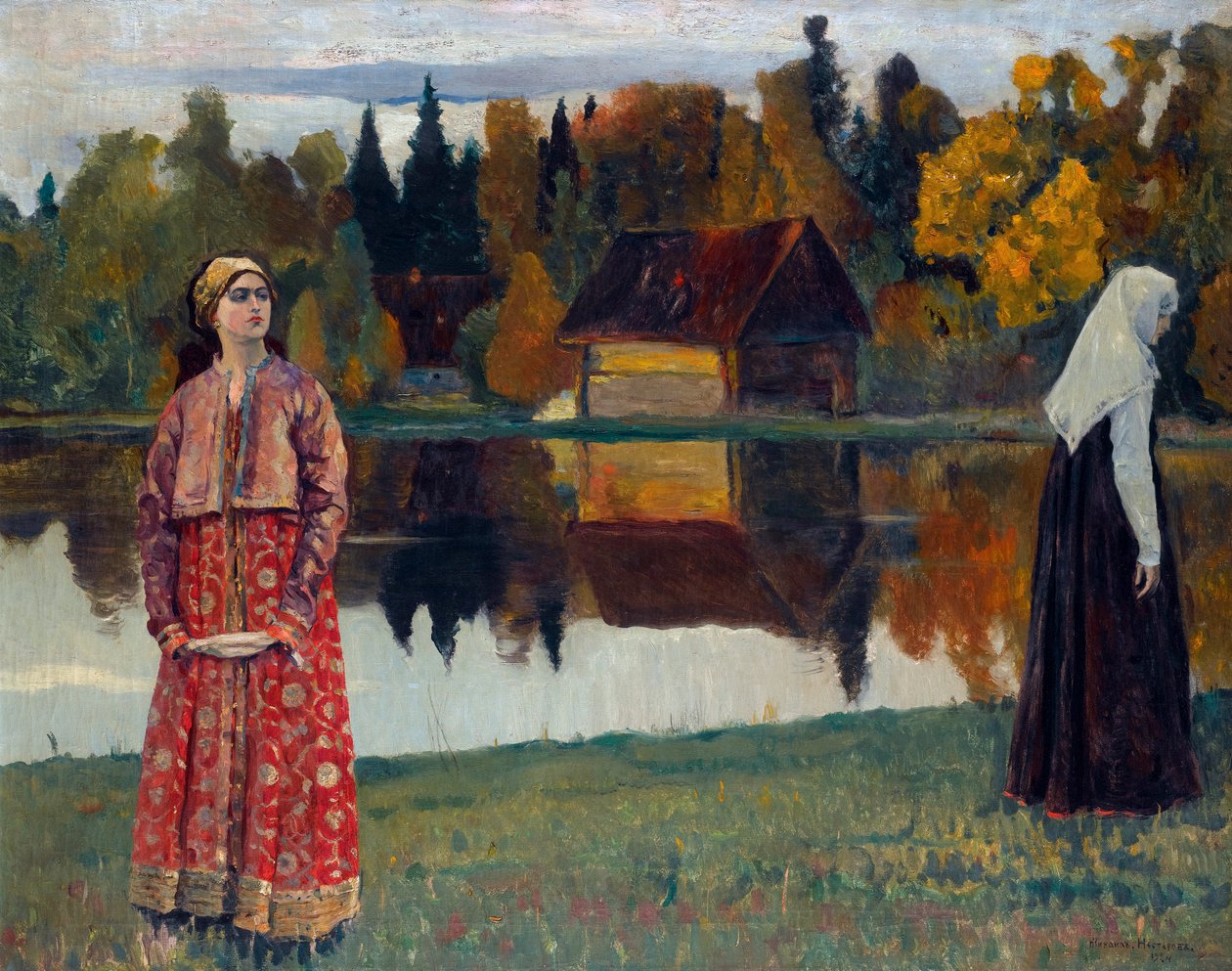 „Pres du lac” (Nad jeziorem) Peinture de Mikhail Nesterov (1862-1942) autorstwa Mikhail Vasilievich Nesterov