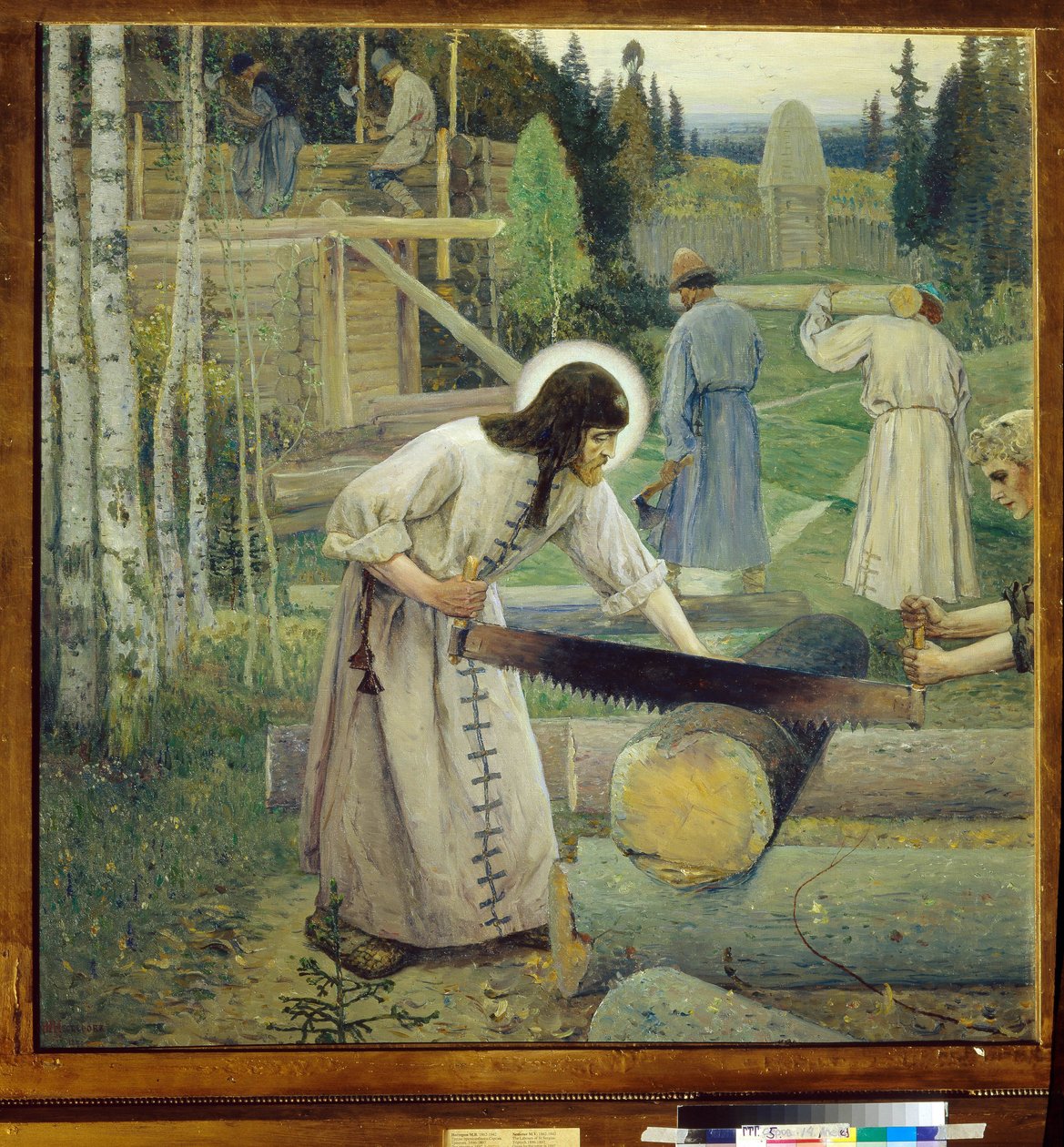 Serge de Radonege (1313-1392) - Prace św. Sergiusza (Tryptyk, część środkowa) - Peinture de Mikhail Vasilyevich Nesterov (1862-1942) (symbolika) Państwowa Galeria Trietiakowska, Moskwa autorstwa Mikhail Vasilievich Nesterov