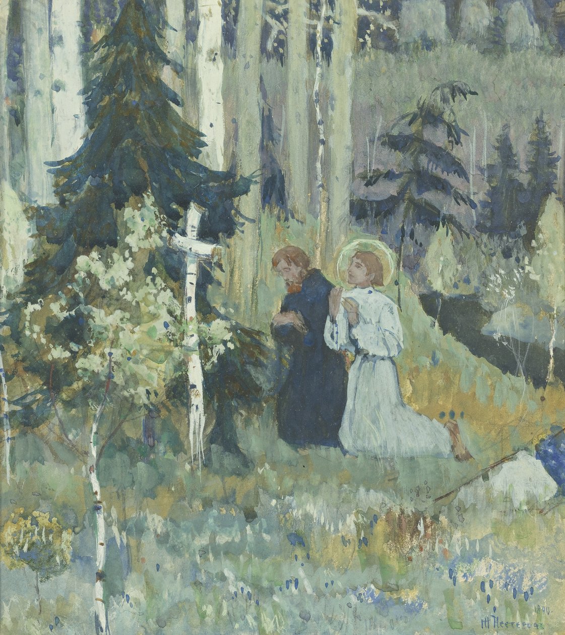 Założenie klasztoru Trinity-Sergius autorstwa Mikhail Vasilievich Nesterov