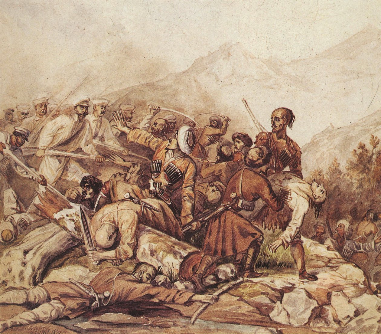 Bitwa nad rzeką Walerik 11 lipca 1840 r. 1840 autorstwa Mikhail Yuryevich Lermontov