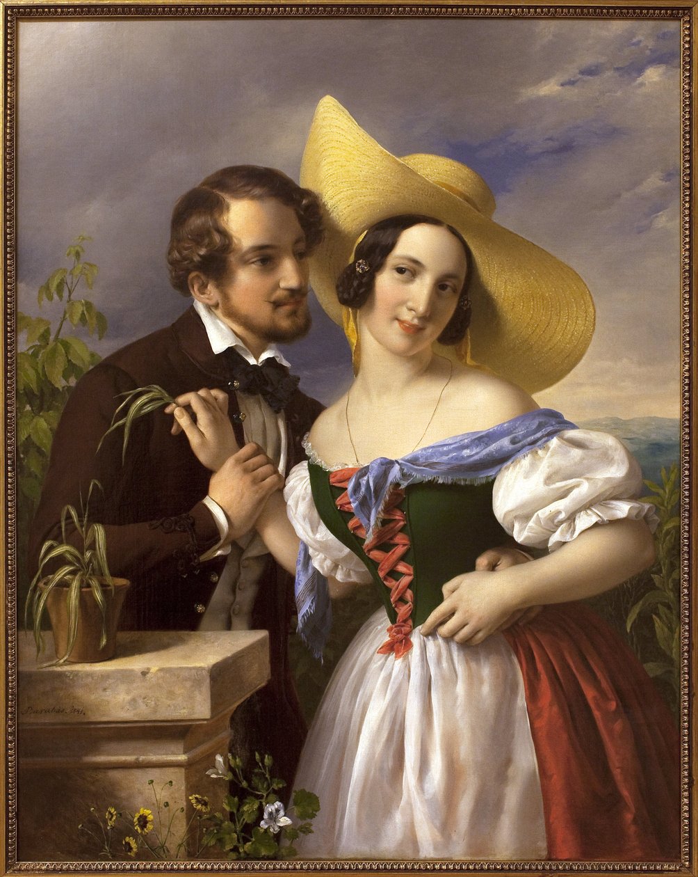 Żart miłosny Scena uwodzenia i flirtu. Obraz Miklosa Barabasa (1810-1898), olej na płótnie autorstwa Miklós Barabás