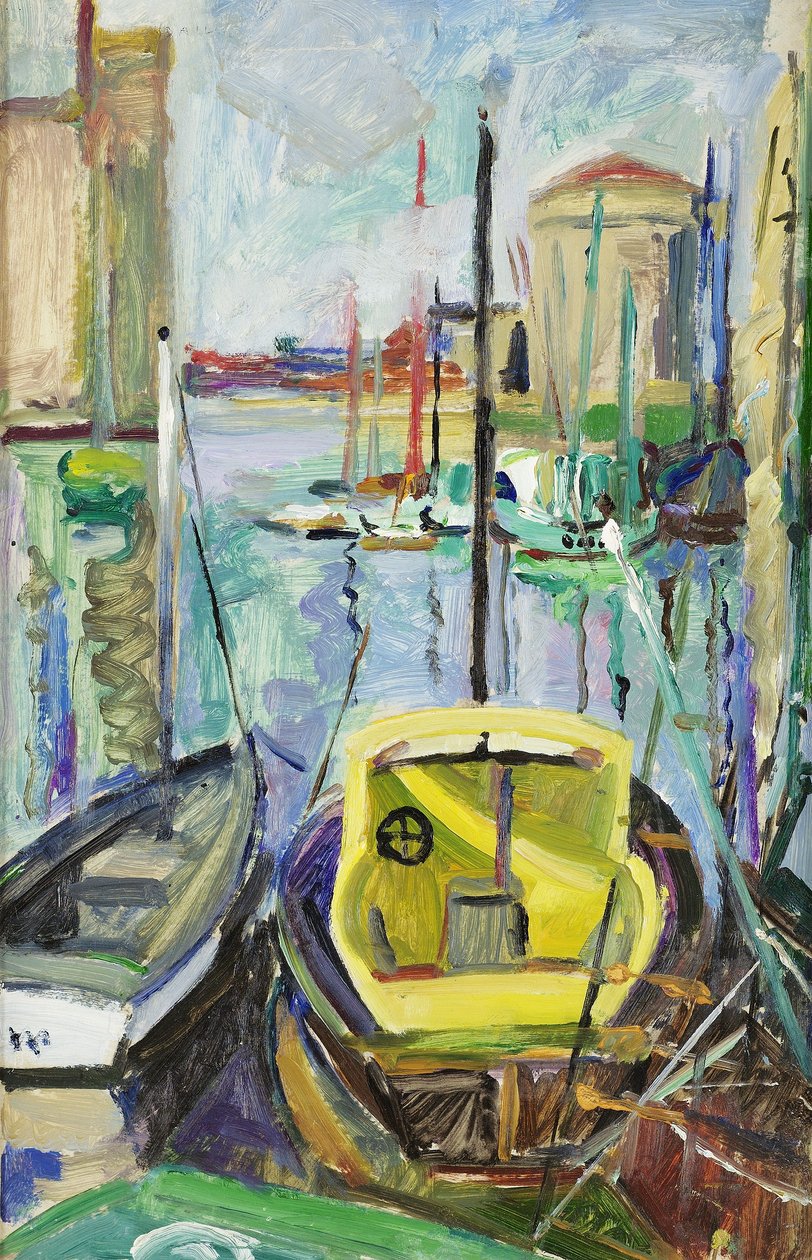 Stary Port, La Rochelle, ok. 1930 (olej na papierze nałożony na płótno) autorstwa Mildred Bendall