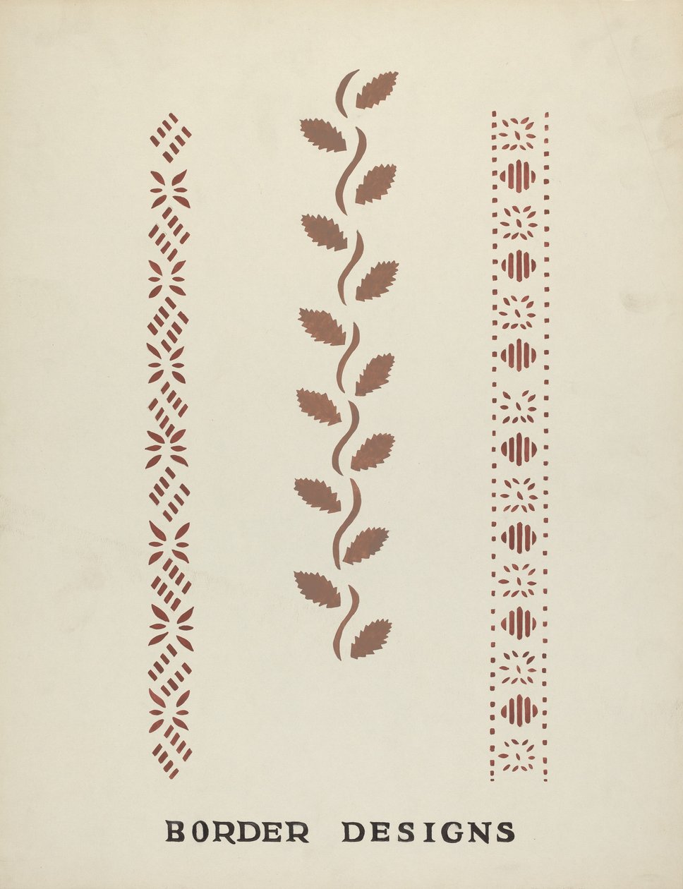 Wzory obramowań z proponowanego portfolio „Maine Wall Stencils” autorstwa Mildred E. Bent