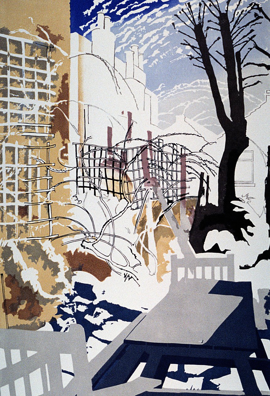 Stark Winter Back-Garden, 1993 (kolorowy linoryt) autorstwa Miles Contemporary Artist Thistlethwaite