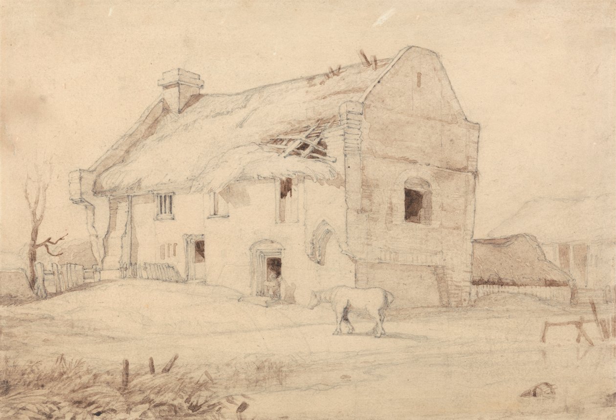 Chata z pasącymi się końmi autorstwa Miles Edmund Cotman
