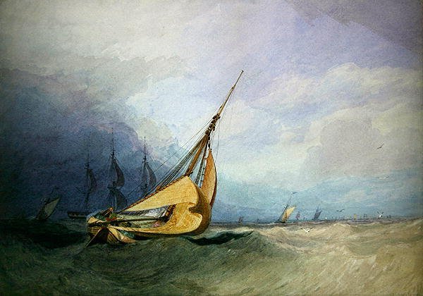 Pejzaż morski z łodziami (akwarela na papierze) autorstwa Miles Edmund Cotman