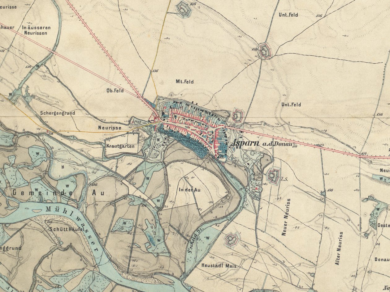 Mapa Aspern koło Wiednia, 1873 autorstwa Militärgeographisches Institut Österreichisch Ungarische Monarchie