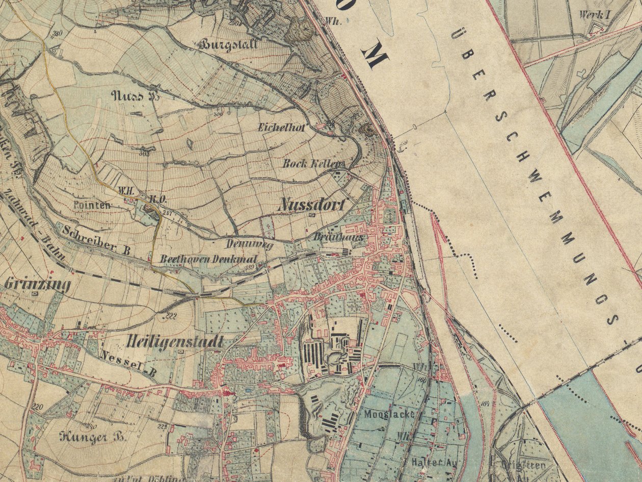 Mapa Nussdorfu pod Wiedniem, 1872 r. autorstwa Militärgeographisches Institut Österreichisch Ungarische Monarchie