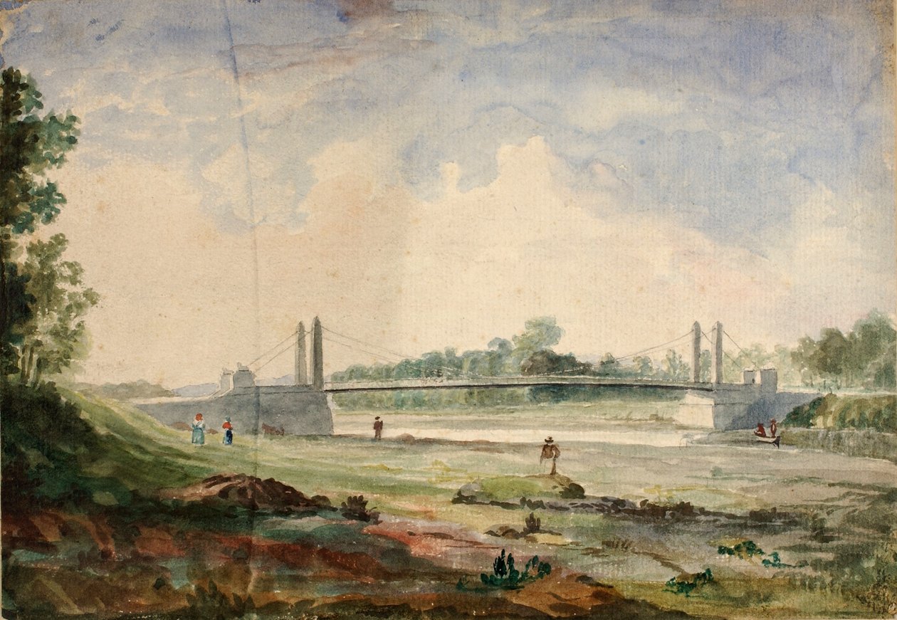 Most wiszący nad Arno, w pobliżu Cascine, Forence autorstwa Miner Kilbourne Kellogg