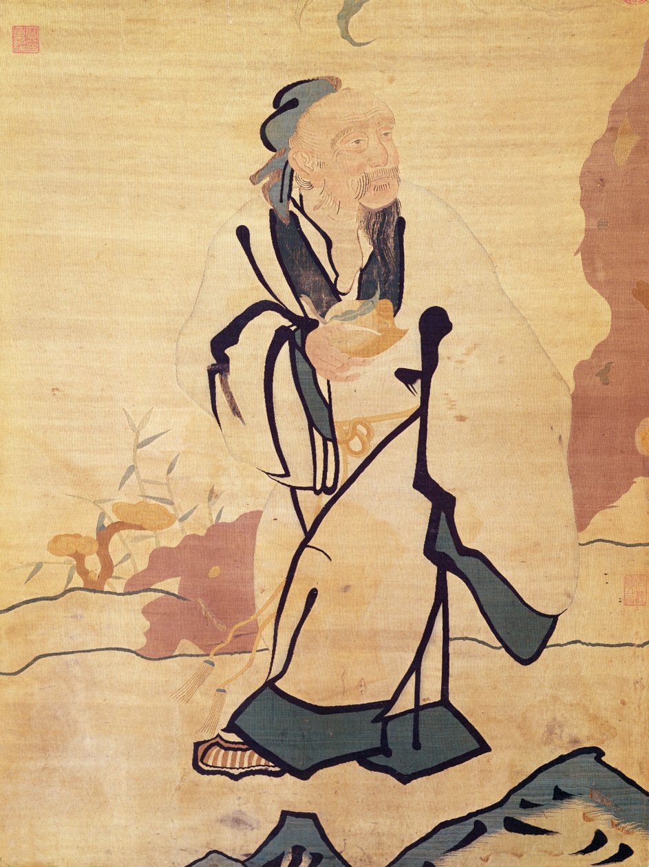 Szczegół nieśmiertelnego trzymającego brzoskwinię (jedwab) autorstwa Ming Dynasty Chinese School