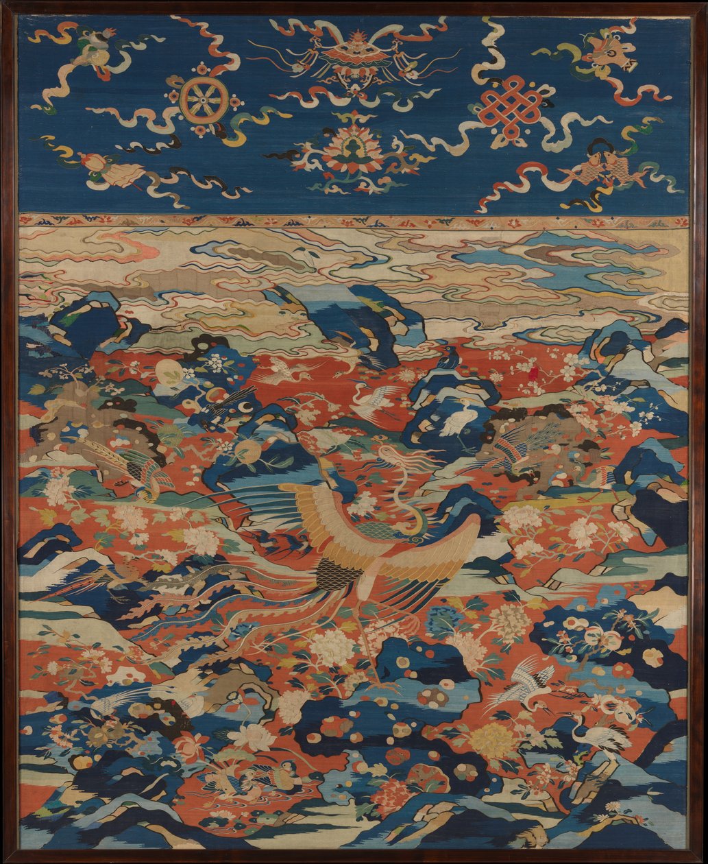 Panel z feniksem i ptakami w skalnym ogrodzie, ok. 1600 autorstwa Ming Dynasty Chinese School