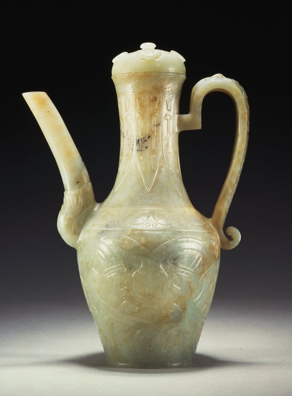Późny seledynowy seledynowy dzban i okładka (nefryt) autorstwa Ming Dynasty Chinese School