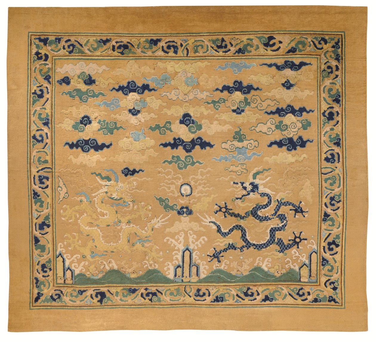 Rzadki i wspaniały cesarski dywan tronowy "Dragon autorstwa Ming Dynasty Chinese School