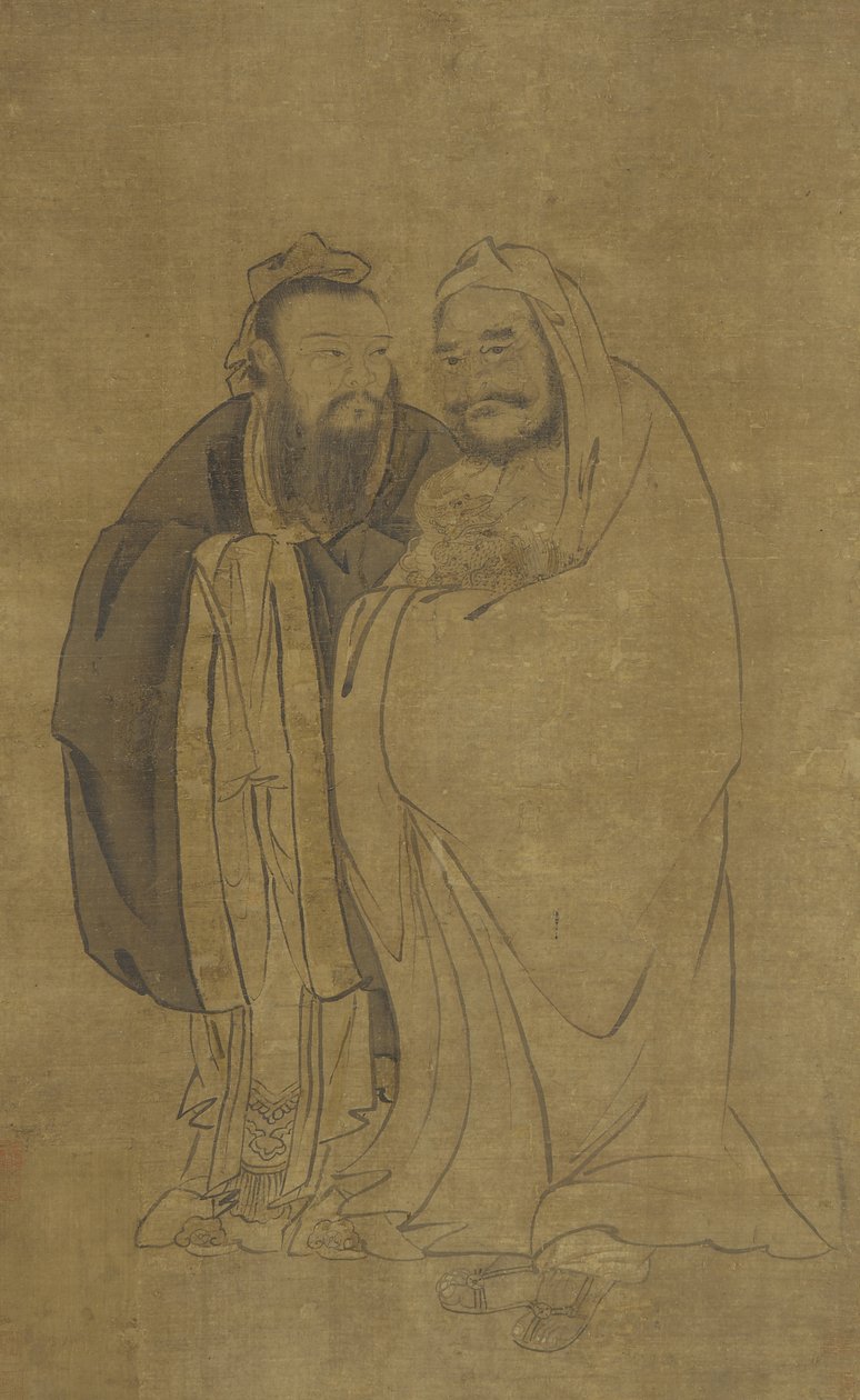 Konfucjusz i Budda tulący Qilin autorstwa Ming Dynasty Chinese School