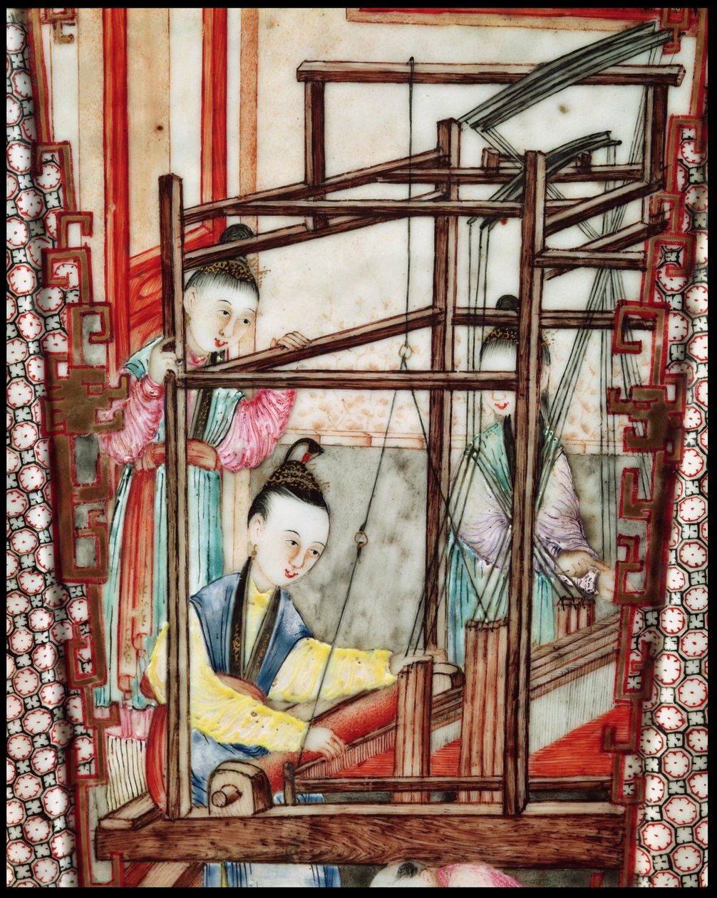 Fragment wazonu przedstawiający tkanie jedwabiu (ceramika) autorstwa Ming Dynasty Chinese School