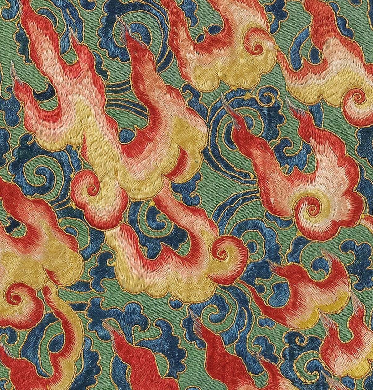 Detal haftowanej jedwabnej tangki w stylu cesarskim autorstwa Ming Dynasty Chinese School