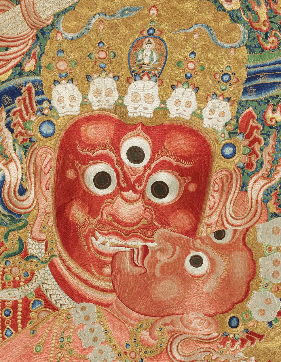 Detal haftowanej jedwabnej tangki w stylu cesarskim autorstwa Ming Dynasty Chinese School
