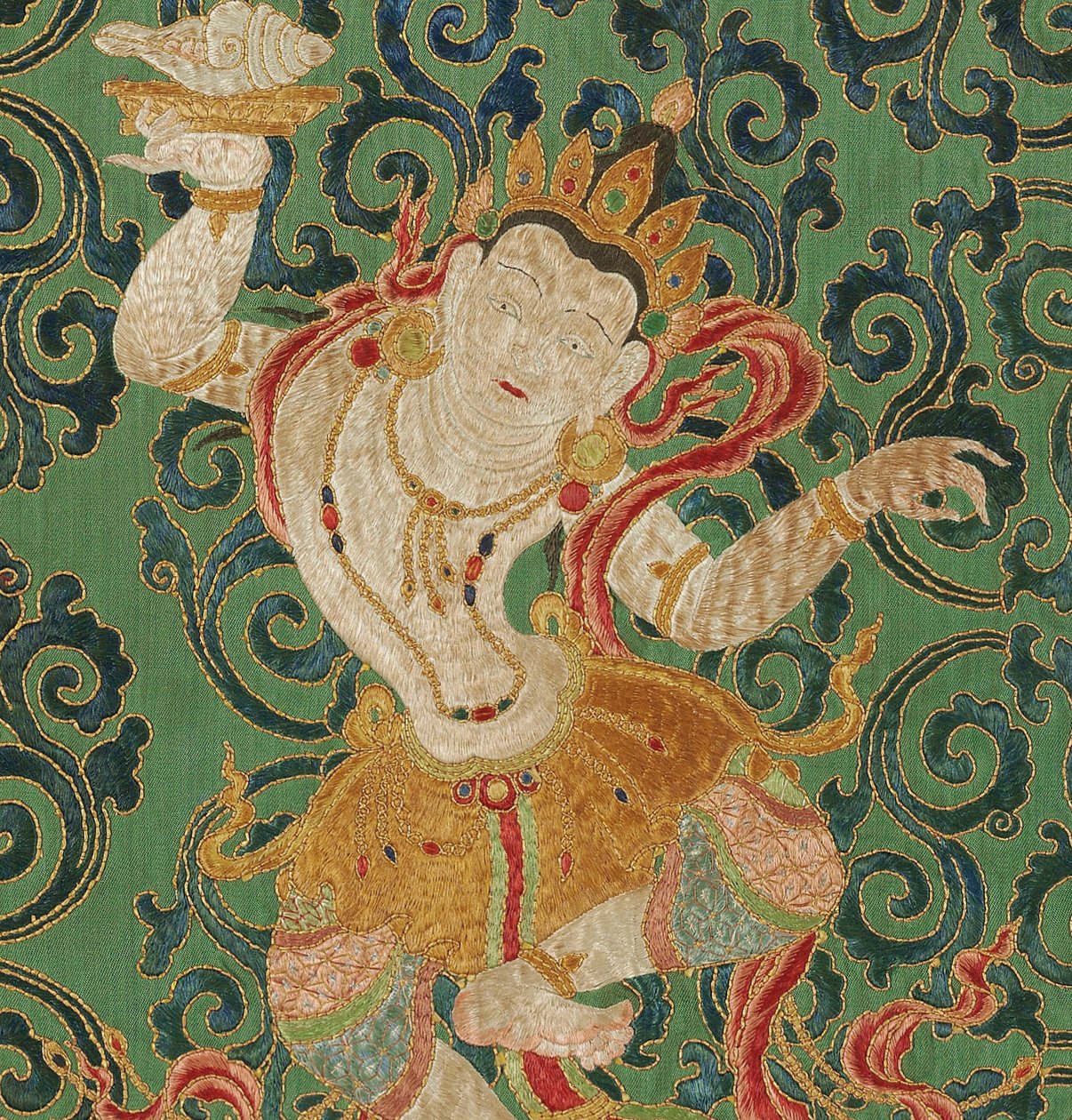 Detal haftowanej jedwabnej tangki w stylu cesarskim autorstwa Ming Dynasty Chinese School