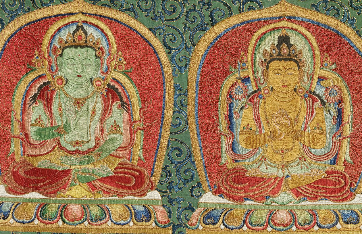 Detal haftowanej jedwabnej tangki w stylu cesarskim autorstwa Ming Dynasty Chinese School