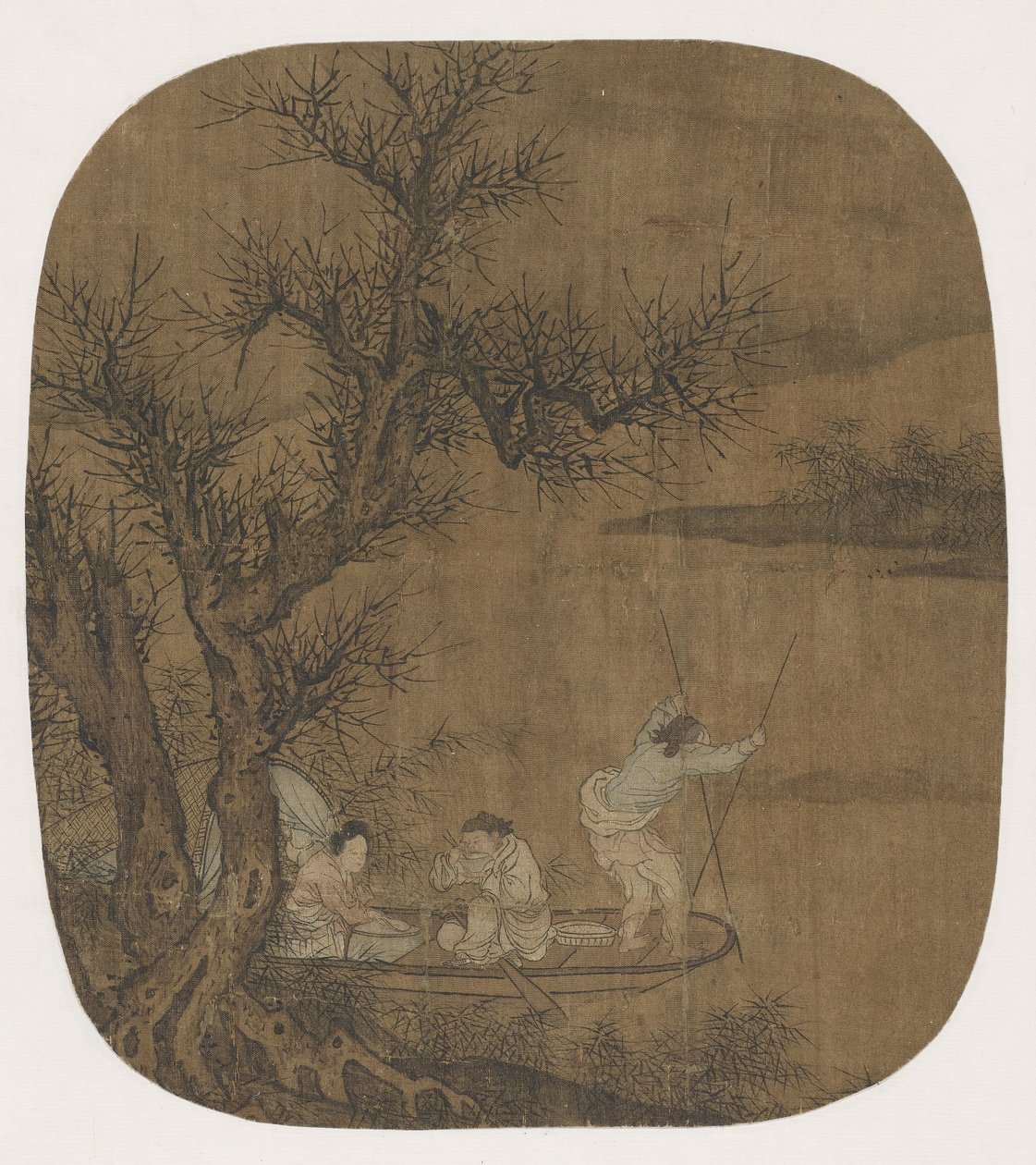 Posiłek na pokładzie łodzi, XVI-XVII w. (kolor tuszu na jedwabiu) autorstwa Ming Dynasty Chinese School