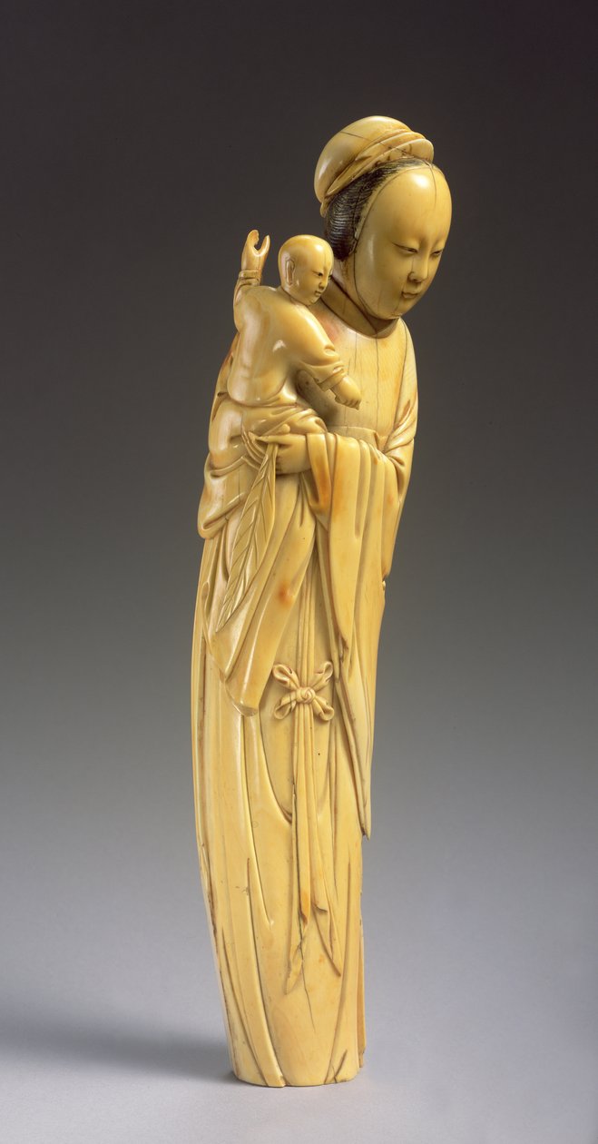 Figura Guanyin trzymająca dziecko (rzeźbiona kość słoniowa) (patrz także 272122) autorstwa Ming Dynasty Chinese School