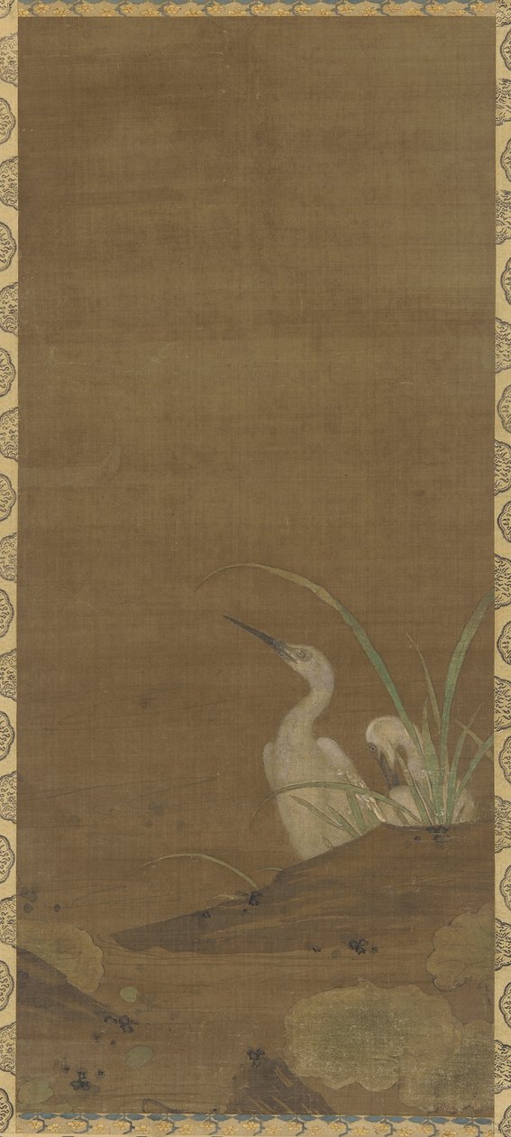 Czaple i rośliny wodne (atrament i kolor na jedwabiu) autorstwa Ming Dynasty Chinese School