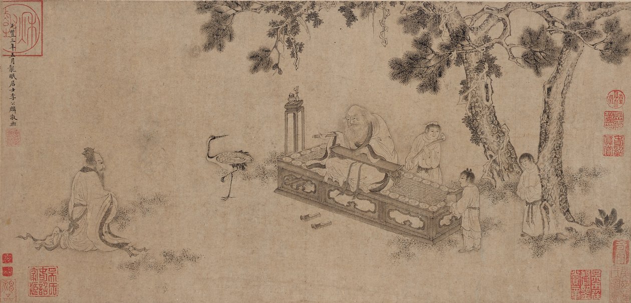 Laozi dostarczając Daodejing (atrament na papierze) autorstwa Ming Dynasty Chinese School