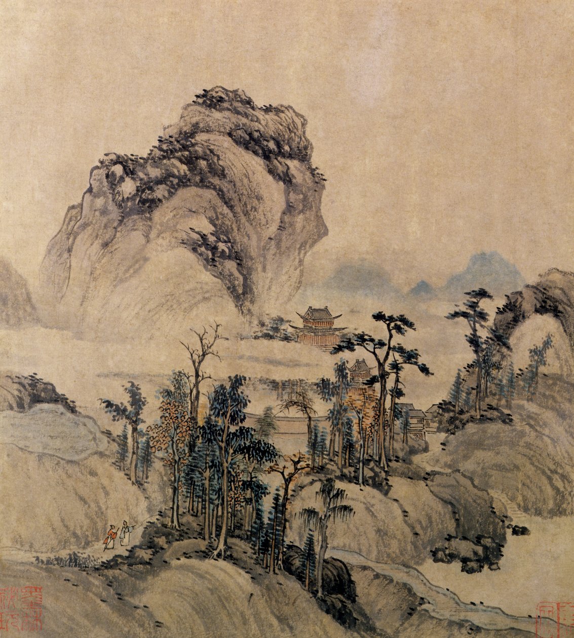 Widok na góry (tusz, pranie i kolor na papierze) autorstwa Ming Dynasty Chinese School