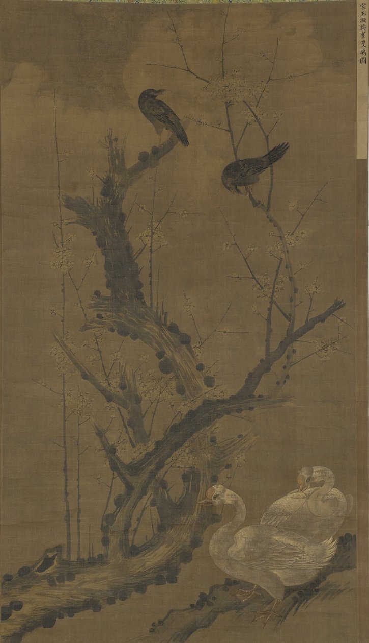 Mynahs, gęsi i kwitnąca śliwka autorstwa Ming Dynasty Chinese School