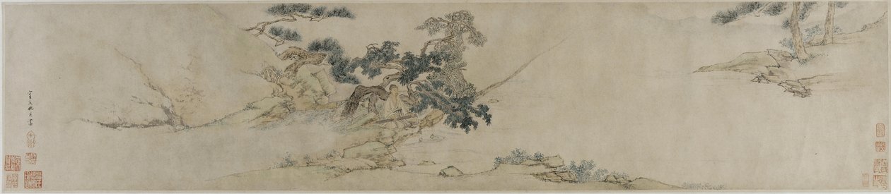 Gra na cytrze pod sosną, koniec XVI-początek XVII wieku (tusz i kolor na papierze) autorstwa Ming Dynasty Chinese School