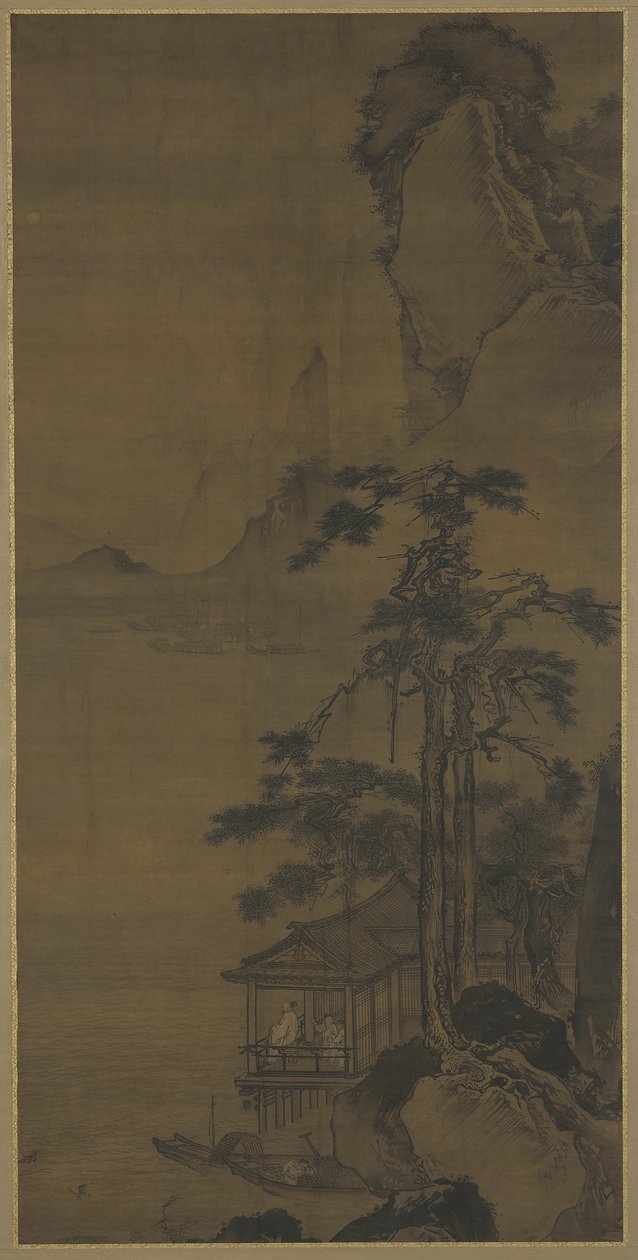 Oglądanie pełni księżyca z pawilonu wodnego, koniec XV-początek XVI wieku autorstwa Ming Dynasty Chinese School