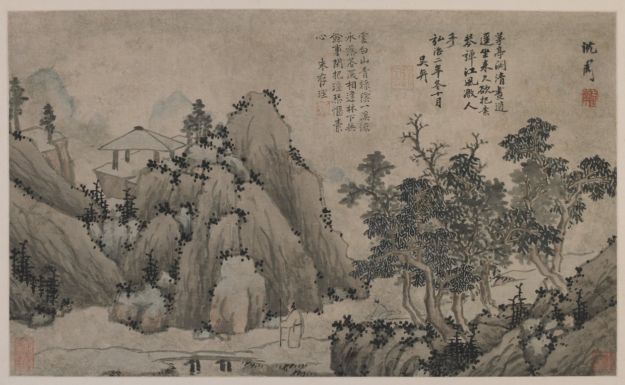 Spacer wzdłuż górskiego potoku (tusz i kolor na papierze) autorstwa Ming Dynasty Chinese School