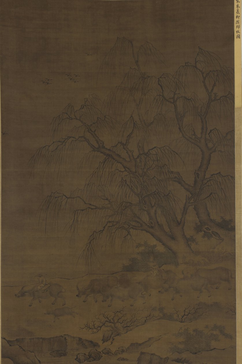 Bawoły wodne i pomocnicy pod wierzbami autorstwa Ming Dynasty Chinese School