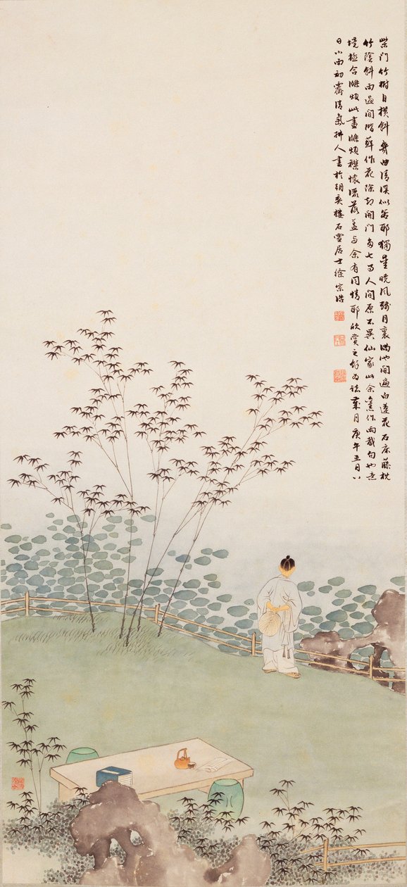 Wpatrując się w Lotus Pond (tusz i kolor na papierze) autorstwa Ming Yu