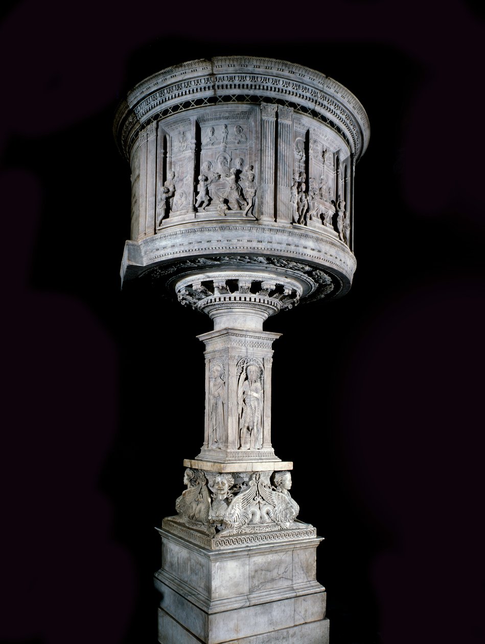 Sztuka renesansu: Krzesło Pasquino di Matteo (1425-1485), wyrzeźbione przez Mino da Fiesole (1429-1484) i Antonio Rossellino (1427-1479) (ambona z białego marmuru (1469-1473) z płaskorzeźbami Antonio Rossellino i Mino da Fiesole) autorstwa Mino da Fiesole