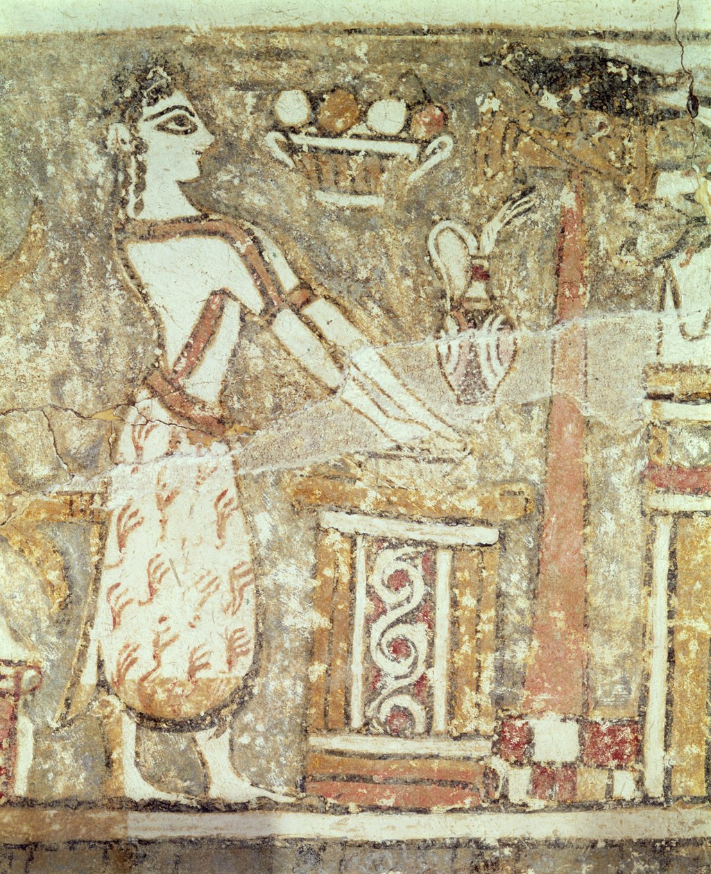Kapłanka przy ołtarzu, fragment sarkofagu z grobowca w Ayia Triada, Kreta, późny okres minojski, ok. 1390 pne (tynk malowany na wapieniu) autorstwa Minoan