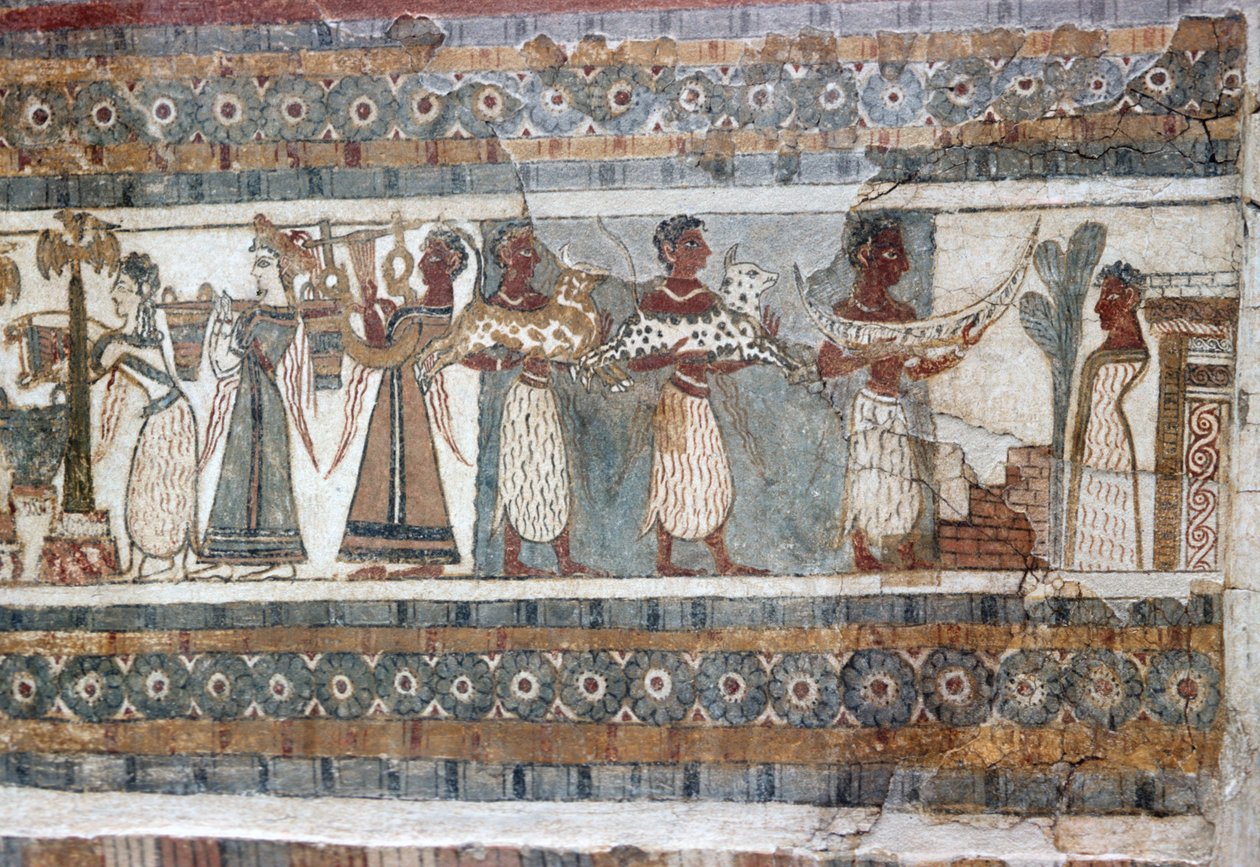 Detal, fresk na sarkofagu z Hagia Triada autorstwa Minoan