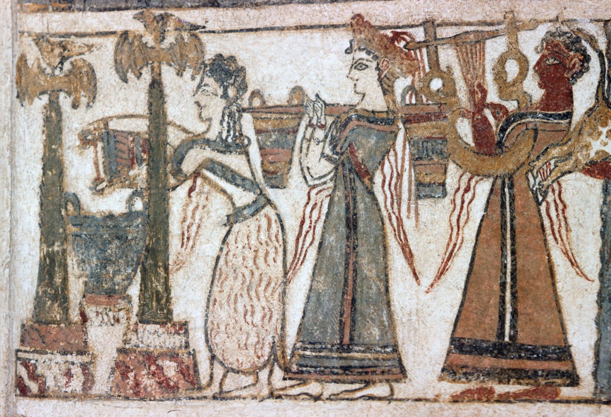 Detal, fresk na sarkofagu z Hagia Triada autorstwa Minoan