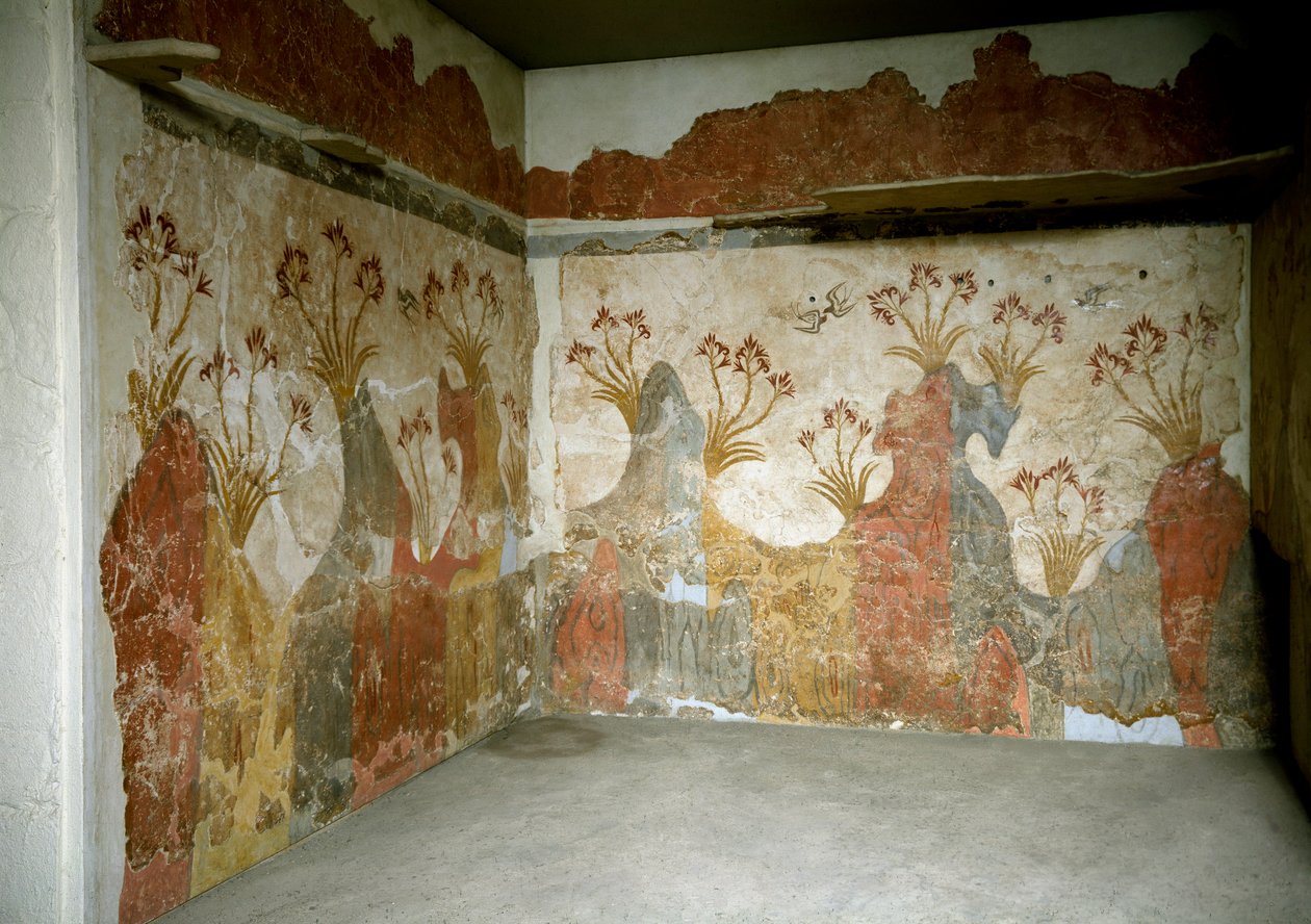Sztuka minojska: „Wiosna”” Freski od Akrotiri po Santorini. XVI wiek p.n.e. Ateny, Narodowe Muzeum Archeologiczne - Sztuka minojska: wiosna. Freski z Akrotiri na Santorini. XVI wiek p.n.e. Narodowe Muzeum Archeologiczne, Ateny, Grecja autorstwa Minoan
