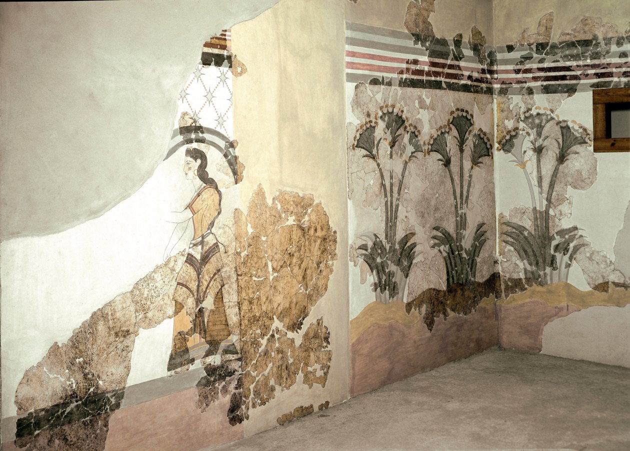 Sztuka minojska: „Kobieta z Lys”” Fresk z Akrotiri na Santorini. XVI w. p.n.e. Ateny, Narodowe Muzeum Archeologiczne autorstwa Minoan