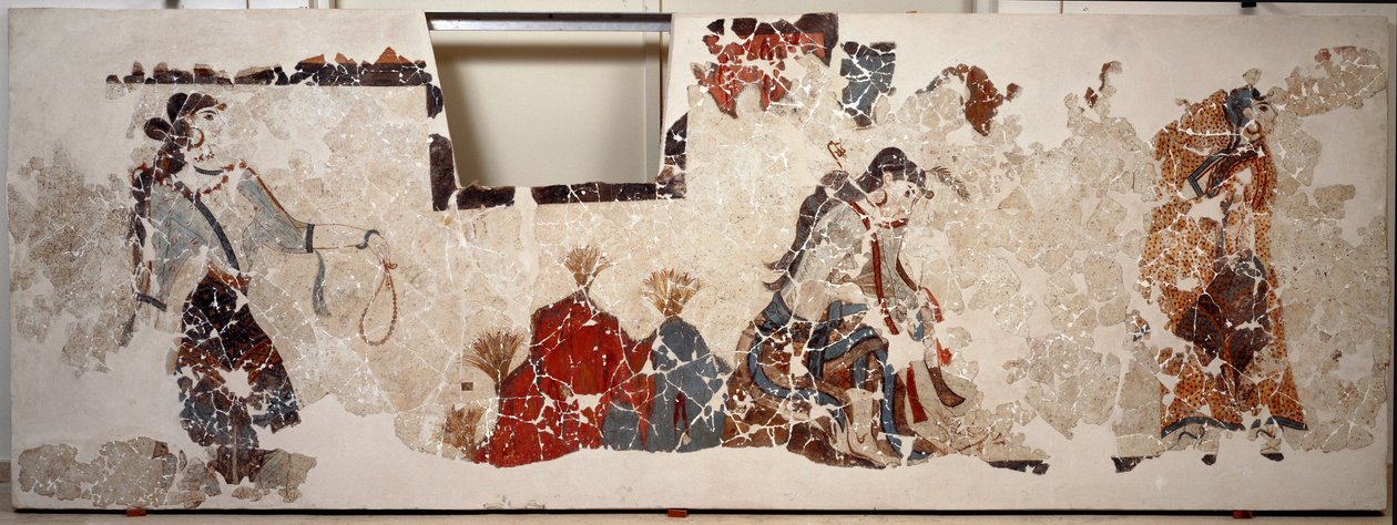Cywilizacja minojska: kult kobiet. Fresk z lustralnego basenu budynku Xeste 3 w Akrotiri (Thera), Santorini autorstwa Minoan