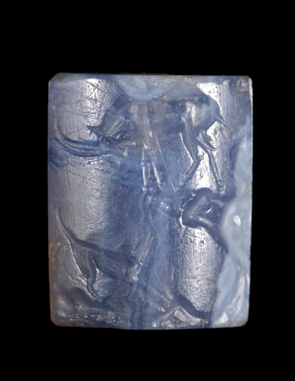 Pieczęć cylindryczna, środkowy okres minojski III - późny okres minojski I ok. 1800 - ok. 1450 pne (niebieski chalcedon) autorstwa Minoan