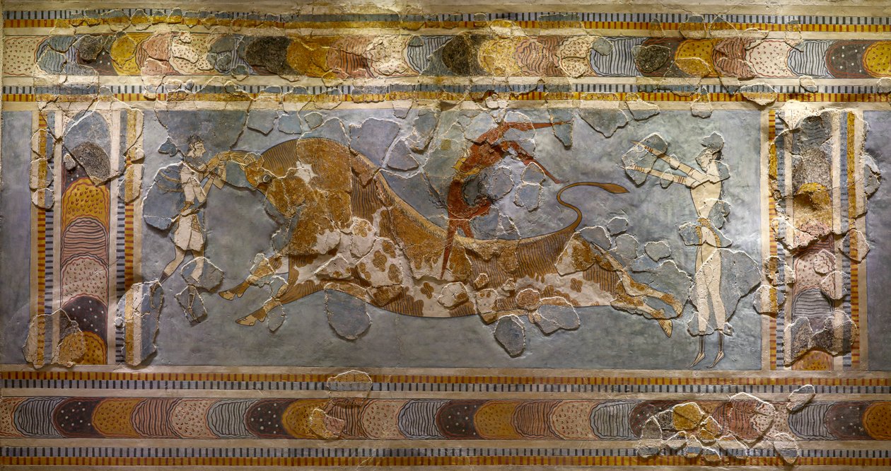 Szczegół fresku skaczącego byka. Znaleziony w Knossos autorstwa Minoan