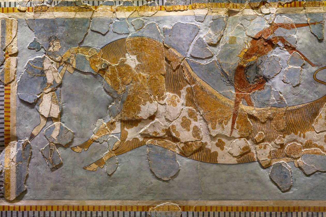 Szczegóły fresku skaczącego byka. Znaleziony w Knossos autorstwa Minoan