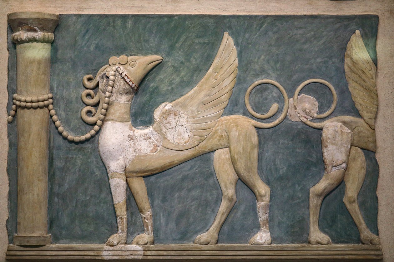 Fresk z płaskorzeźbami Gryfów. Pałac w Knossos. 1600-1450 pne autorstwa Minoan