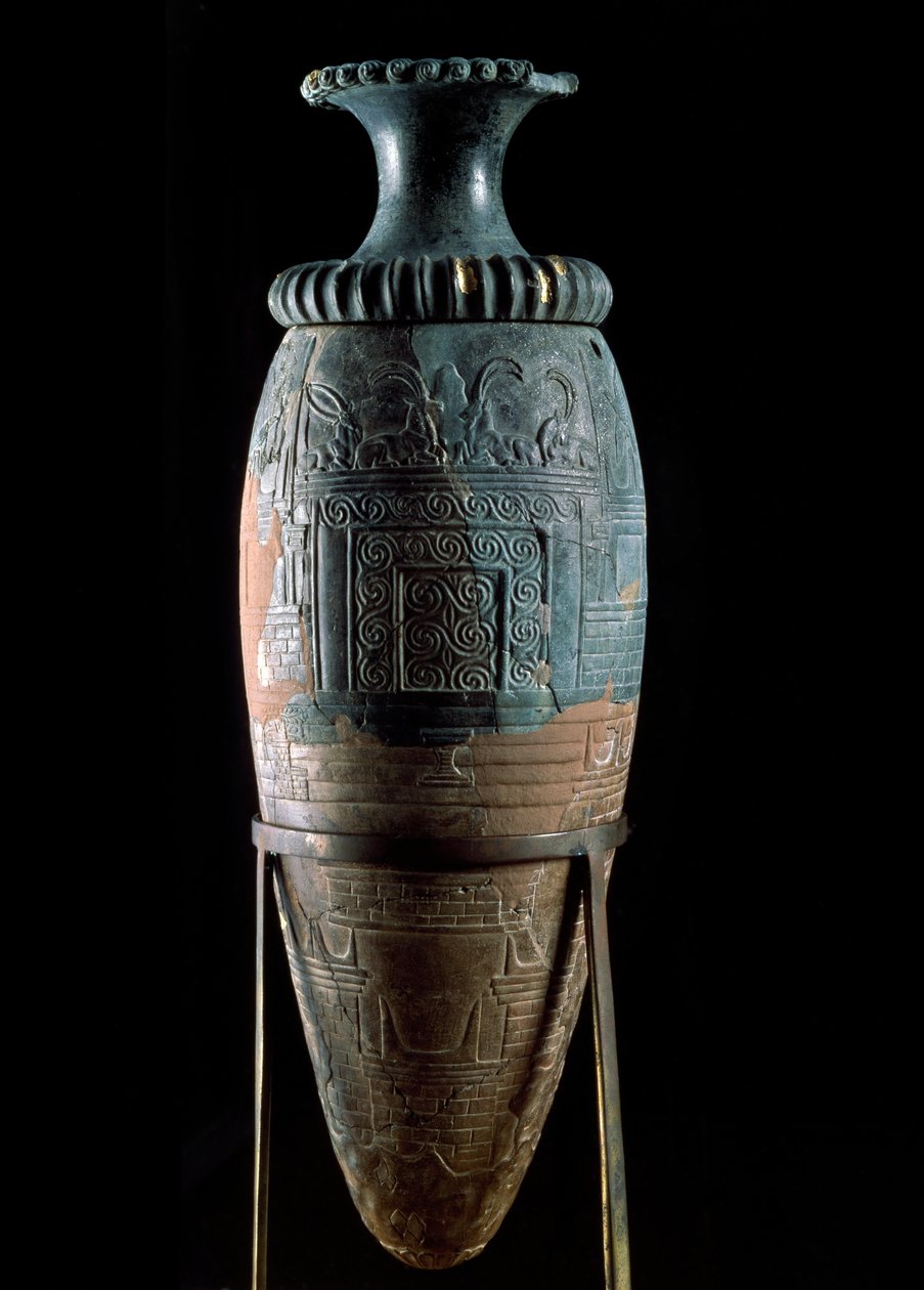 Sztuka minojska: rhyton lub rhyton lub rhyton (waza na aparat) w zielonym kamieniu. z Zakros na Krecie. Heraklion, Muzeum Archeologiczne autorstwa Minoan