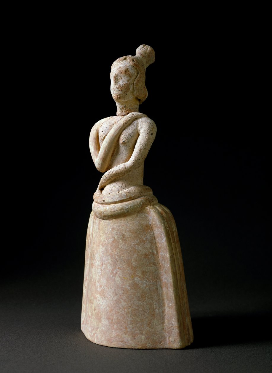 Sztuka minojska: terakotowa figurka kobiety w postawie uwielbienia. Z sanktuarium Piskokephalo na Krecie. 1700-1450 pne. Ciemny. 24,6 cm Heraklion, muzeum archeologiczne autorstwa Minoan