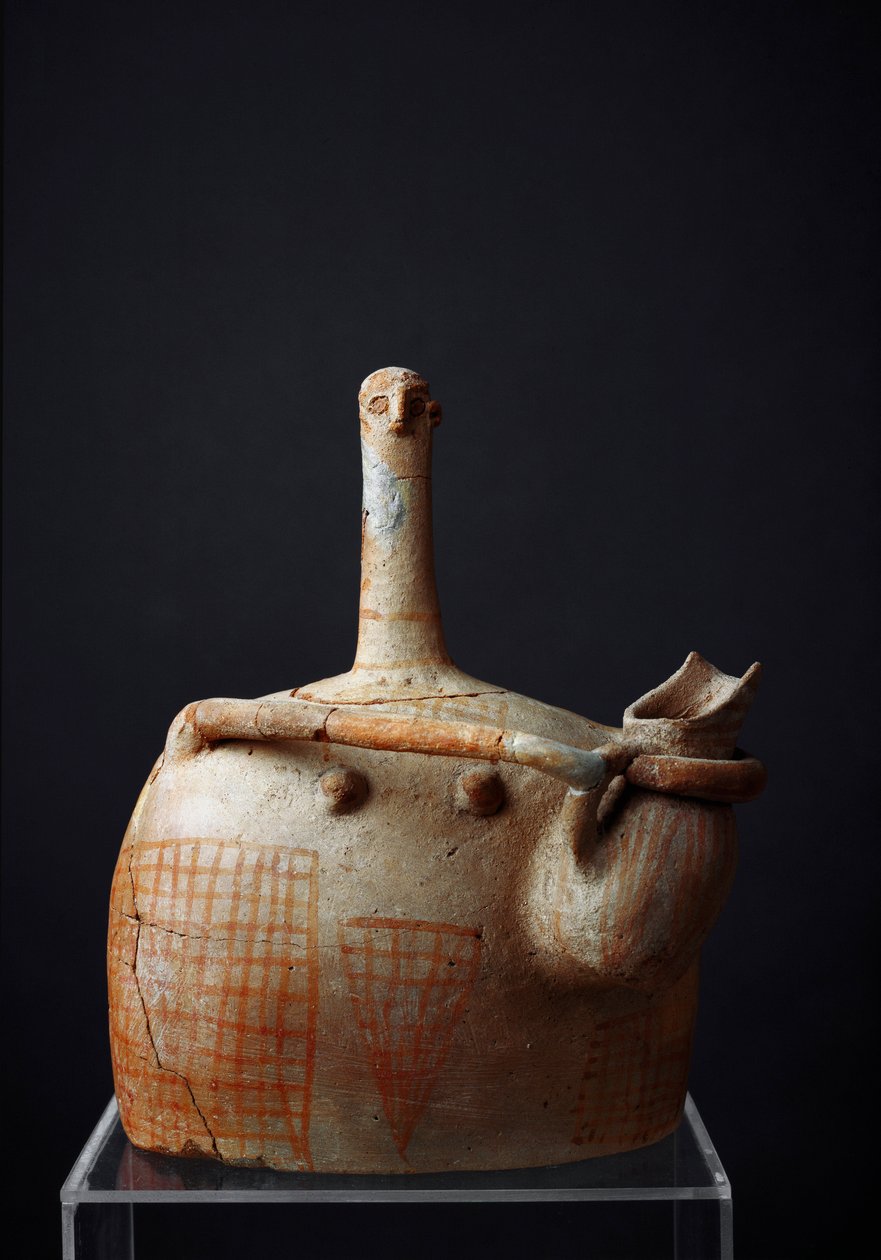 Cywilizacja minojska: rzeźba z terakoty przedstawiająca kobiece bóstwo (bogini matka?) z Myrtos. 2300 pne. Ciemny. 21,1 cm Kreta, muzeum Agios Nikolaos (św. Mikołaj) autorstwa Minoan