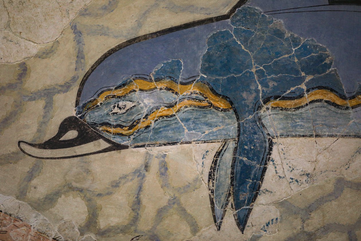 Część „fresku delfinów”. 1600 - 1450 pne autorstwa Minoan