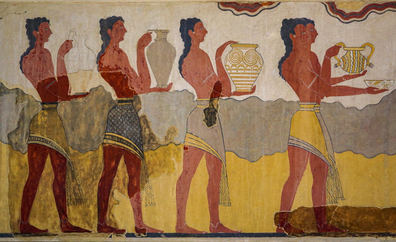 Rekonstrukcja fresku procesji autorstwa Minoan